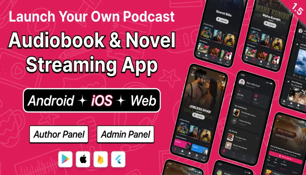 DTPocketFM – Flutter Podcast, Audiobook, Novel & Threads App (Android | iOS | Web) + Admin Panel