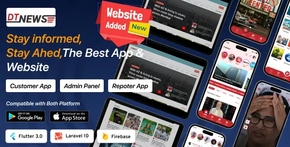 DTNews - Flutter News App (Android, iOS & Web) with Admin & Reporter Panel, Polling & Live Updates