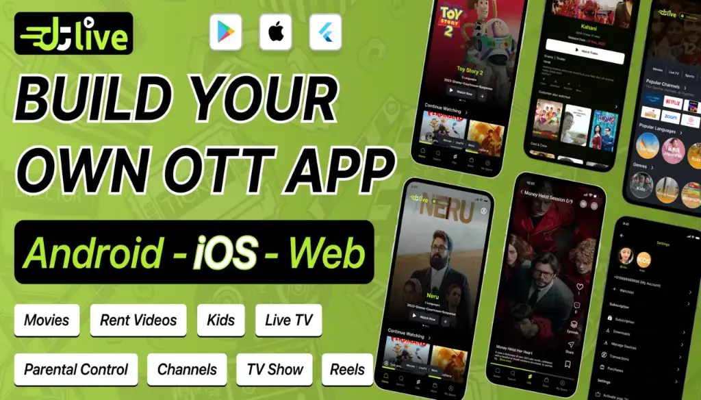 DTLive OTT Platform: Movie, TV Show, Live TV, Streaming Flutter App