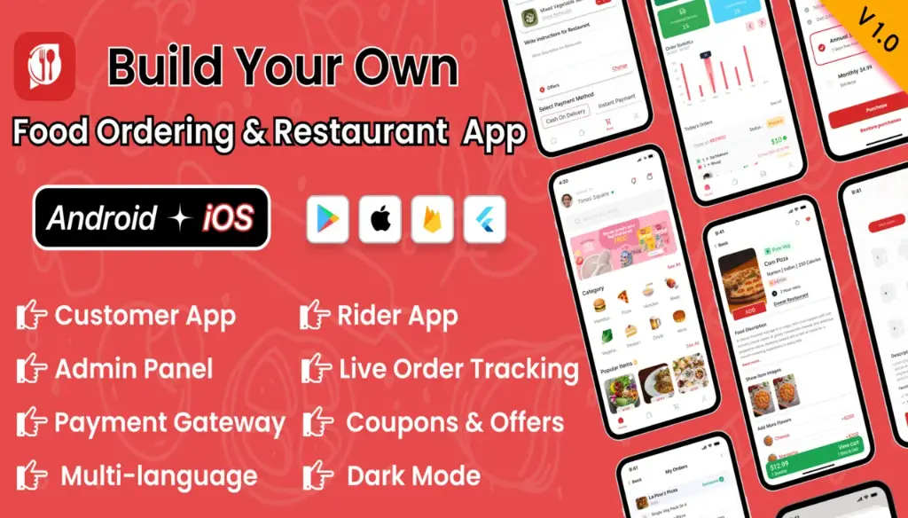 DTFood - Single Vendor Food Ordering & Restaurant App | Flutter App ( Android iOS ) + Admin Panel