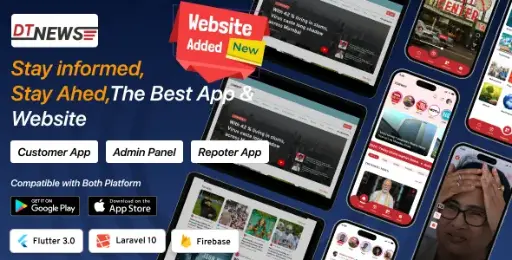 DTNews - Flutter News App (Android, iOS & Web) with Admin & Reporter Panel, Polling & Live Updates